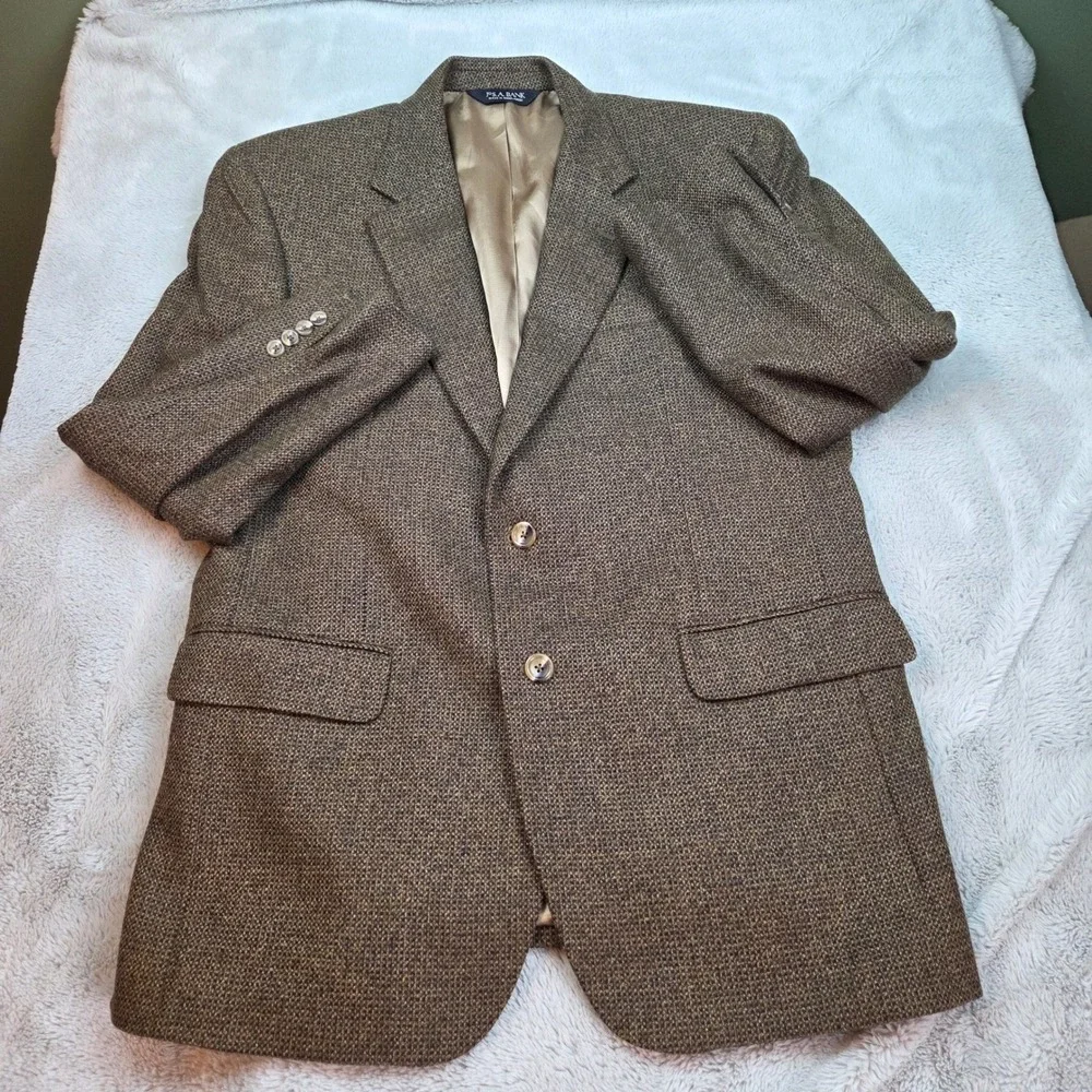 Jos. A. Bank Lambswool Cashmere Sport‎ Coat Mens 43R 2-Button Tweed Blazer Brown